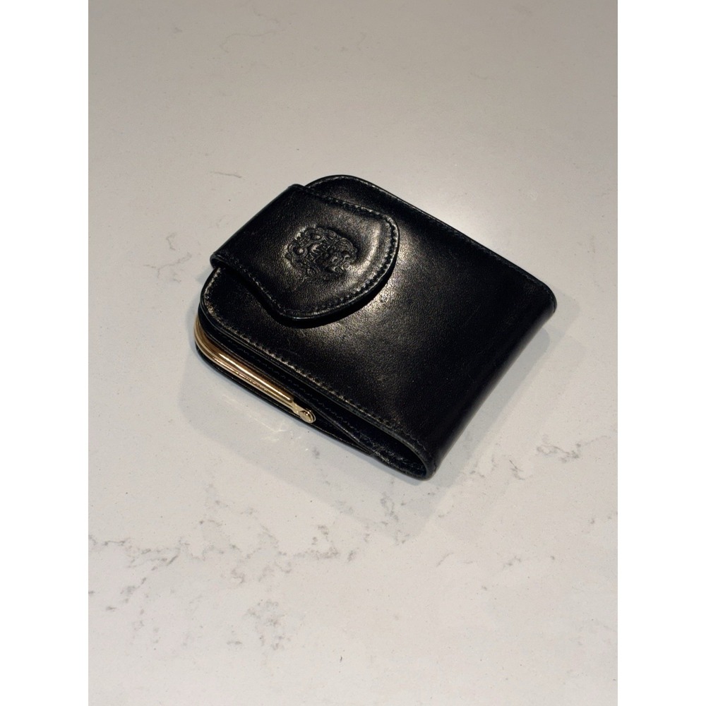 Santacroce Leather Wallet Coin Purse Florence Italy Black Leather 3.75 X 4